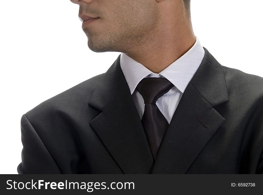 Close up pose of businessman tie on an isolated white background