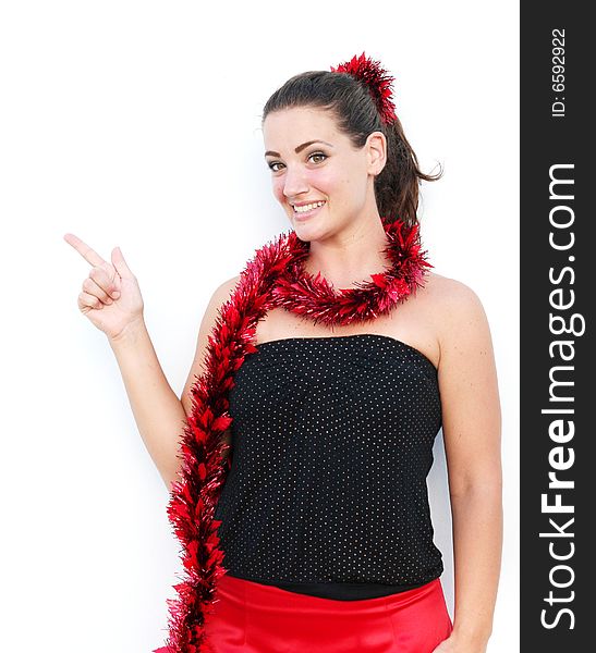 Beautiful woman wearing a festive Christmas outfit. Beautiful woman wearing a festive Christmas outfit.