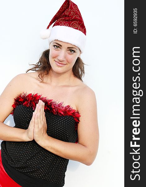 Beautiful woman wearing a festive Christmas outfit. Beautiful woman wearing a festive Christmas outfit.