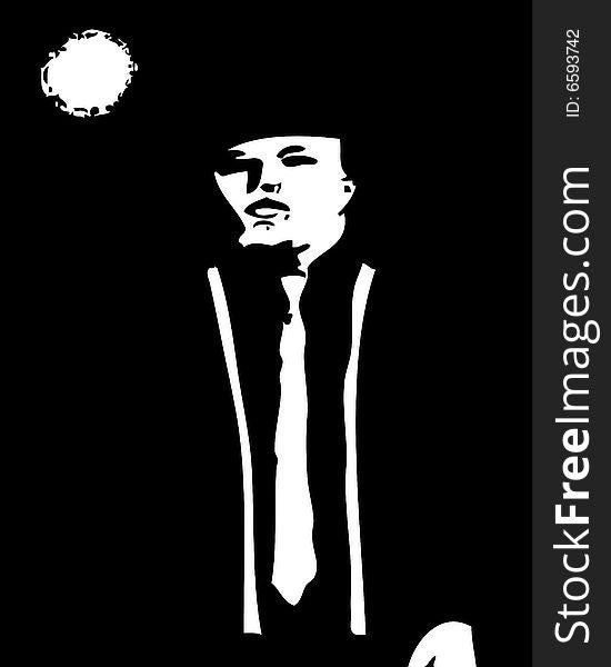 A fully scalable vector illustration of a Suited man at night. Jpeg, Illustrator AI and EPS 8.0 files included.