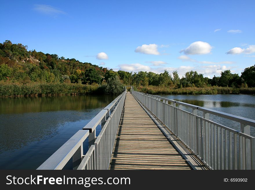 Landscape with bridge across the river