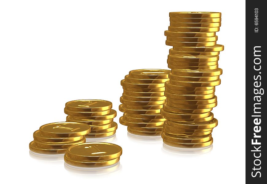 Stack of golden coins with small reflections