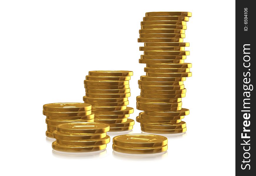 Stack of golden coins with small reflections