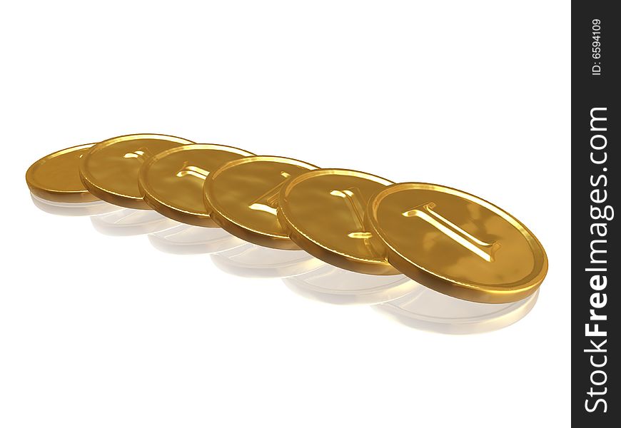 Stack of golden coins with small reflections