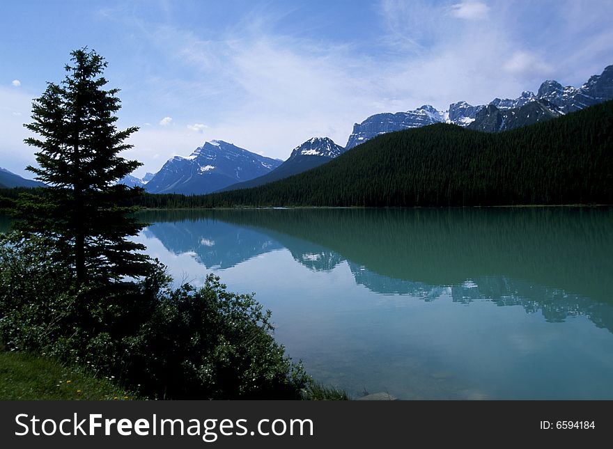 A view from the Icefields Parkway in the Canadian Rockies, Alberta, Canada.