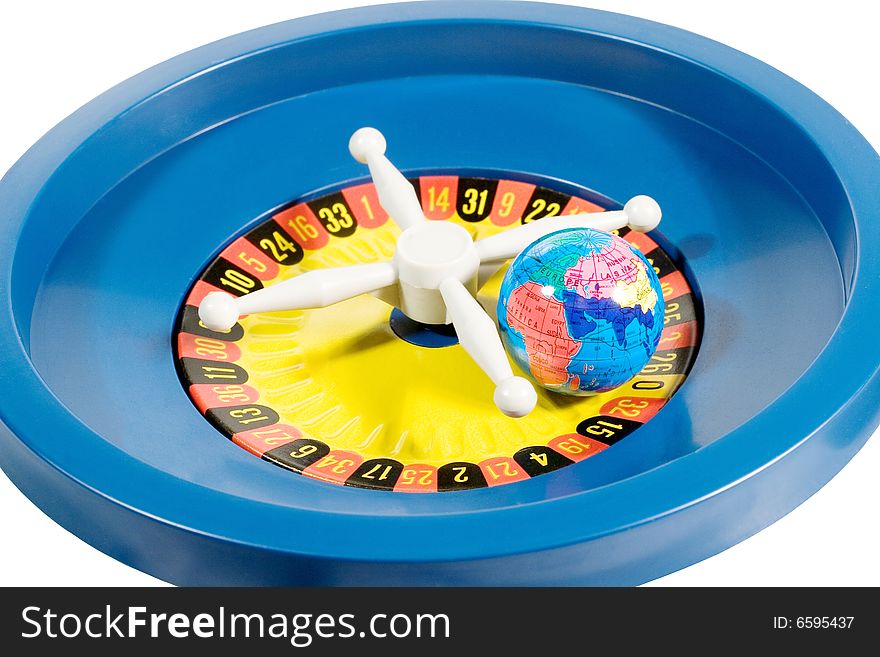 Small globe on zero on the roulette wheel (isolated on white)