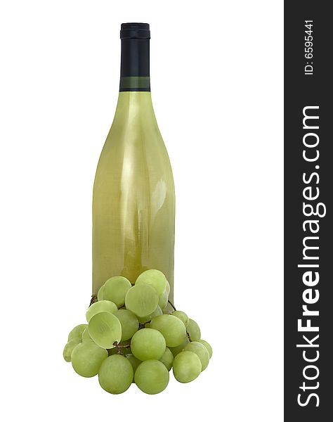 Wine Bottle And White Grapes