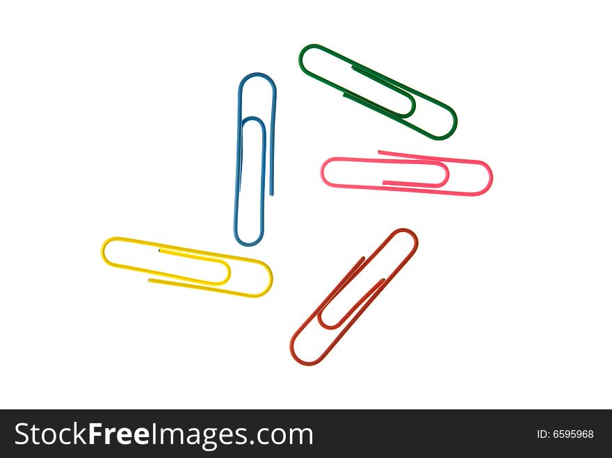 Group of colorful paperclips isolated on the white background