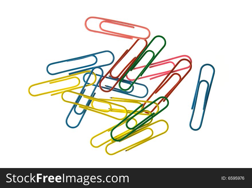 Group of colorful paperclips isolated on the white background