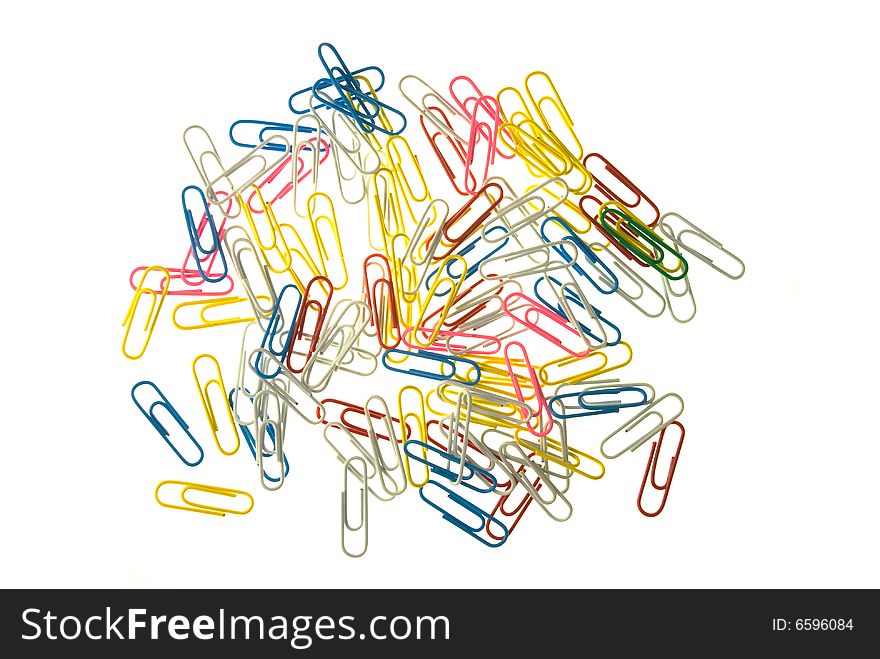 Group of colorful paperclips isolated on the white background