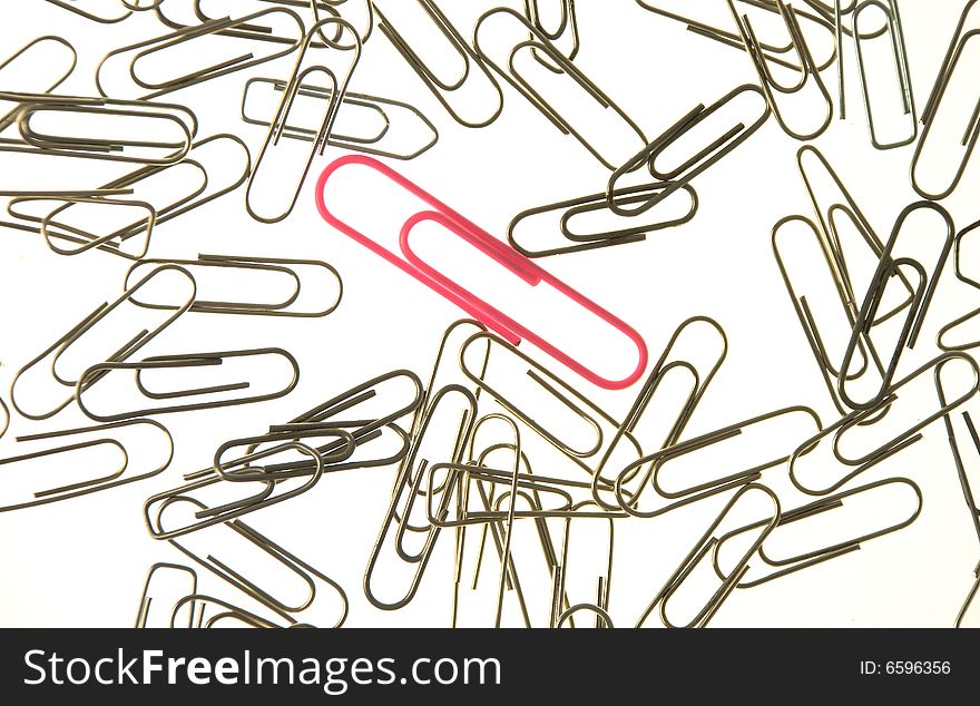 Pink Paperclip In A Group Of Small Paperclips