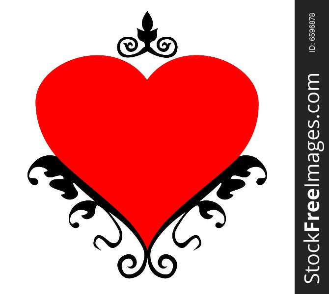 Red heart with ornaments, vector illustration