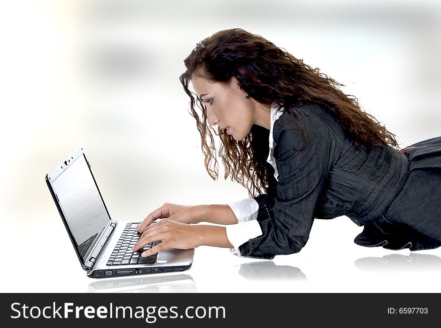 Beautiful female working on laptop