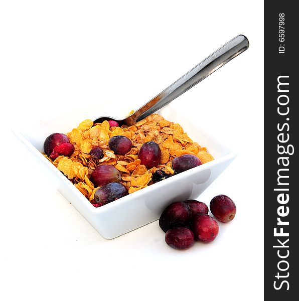 Healthy breakfast cereal on a white background