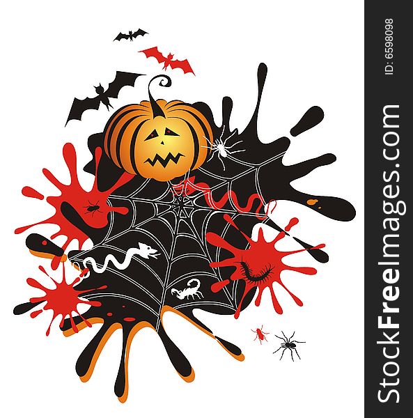 Halloween background with pumpkin, blots