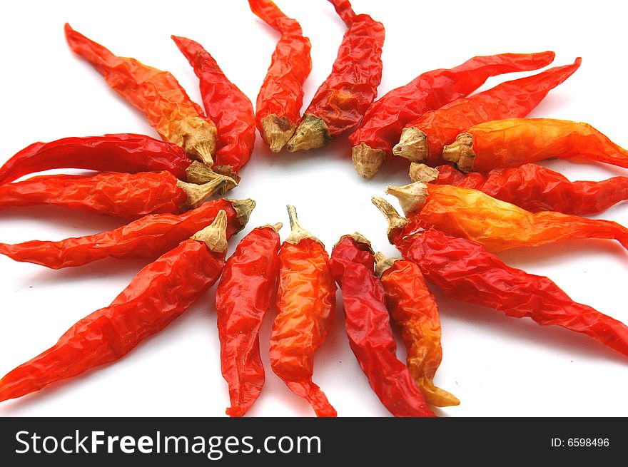 Dry red pepper isolated on white