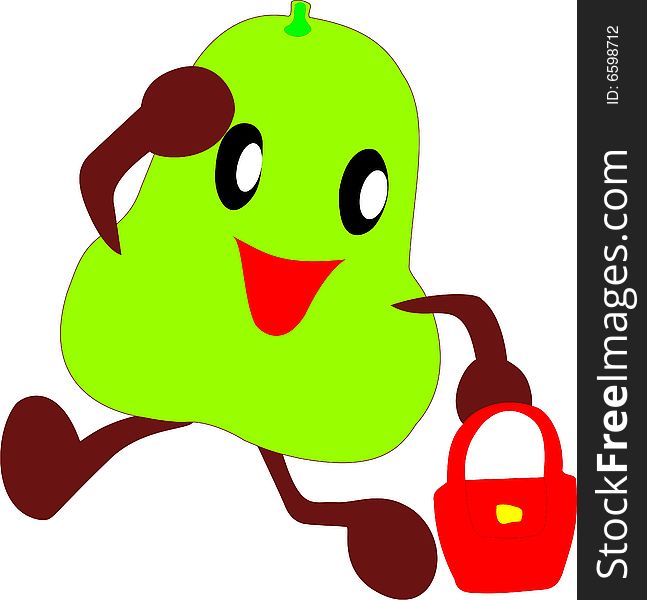 Happy pear lady carrying purse illustration