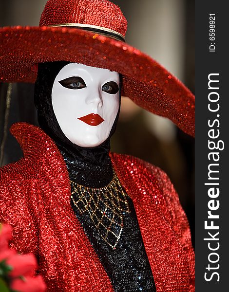 Red and black costume at the Venice Carnival. Red and black costume at the Venice Carnival