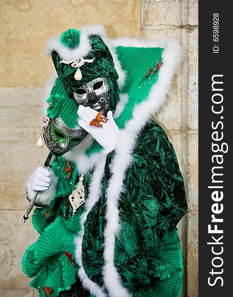 Fabulous green costume at the Venice Carnival. Fabulous green costume at the Venice Carnival