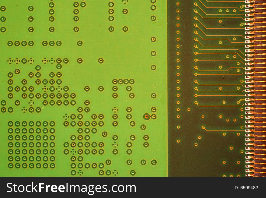 Green circuit board without components.