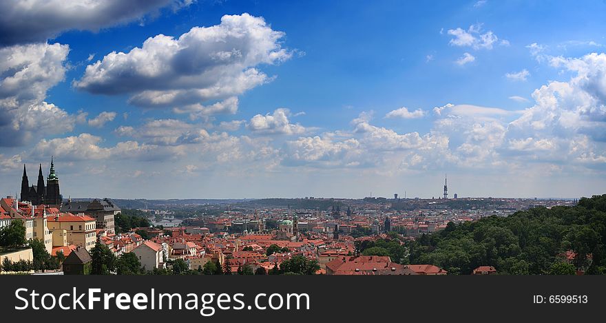 Beautiful view at Prague, capital city of the Czech Republic with castle and roofs of Mala Strana