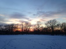 Sunset In A Park In Snow In Winter. Stock Photography Sunset In A Park In Snow In Winter. Stock Photography