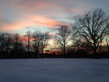 Sunset In A Park In Snow In Winter. Stock Image Sunset In A Park In Snow In Winter. Stock Image