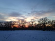 Sunset In A Park In Snow In Winter. Royalty Free Stock Photography Sunset In A Park In Snow In Winter. Royalty Free Stock Photography