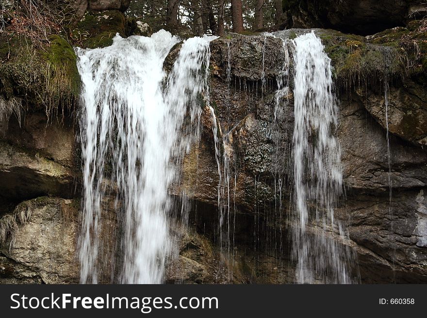 Close-up of a small waterfall in the french alps