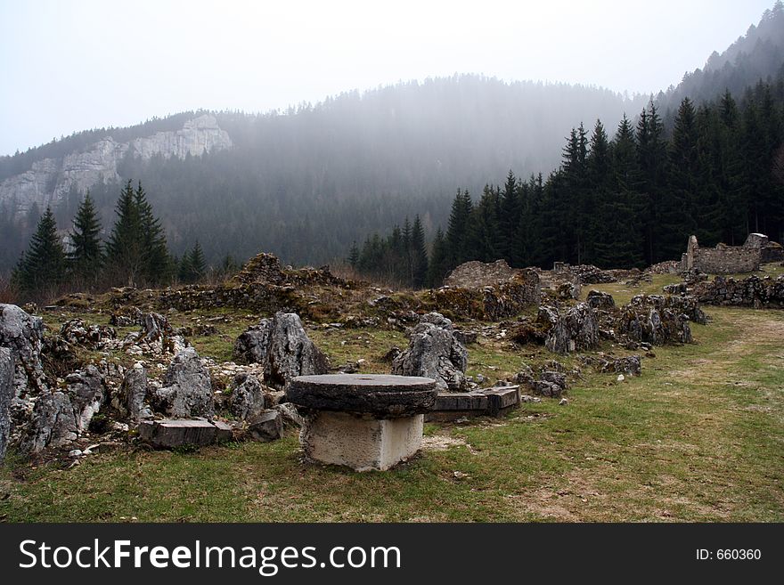 Stone ruins at the deserted village site of valchevriere, french alps. Stone ruins at the deserted village site of valchevriere, french alps