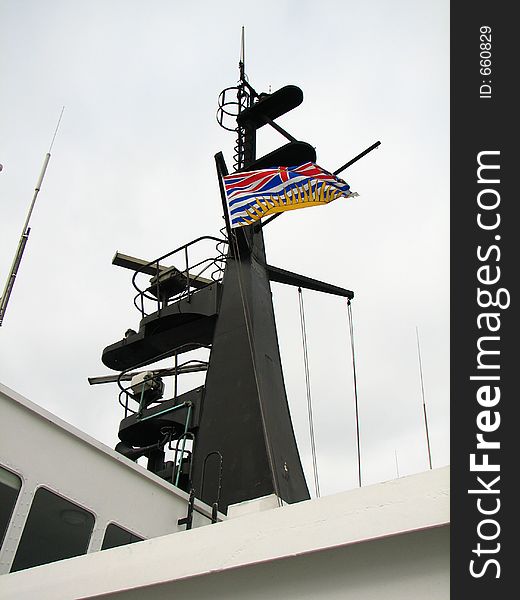 Mast/Tower of a ferry with the BC flag. Mast/Tower of a ferry with the BC flag