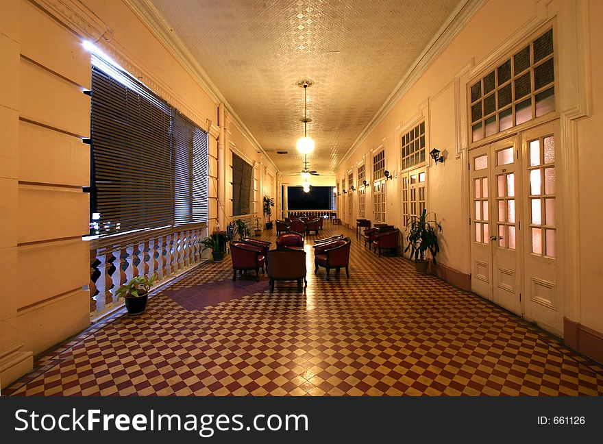 Long corridor of old colonial style building