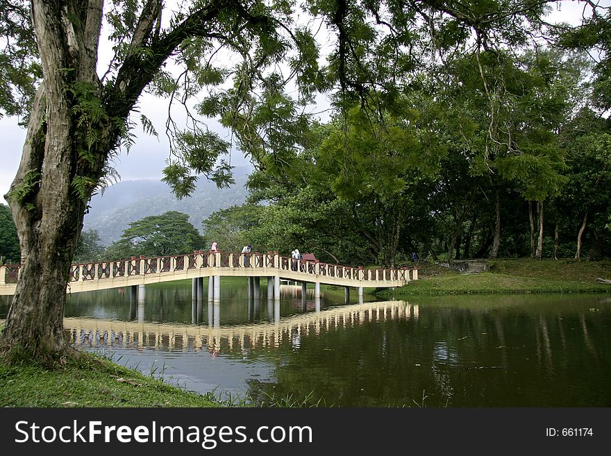 Ld wooden bridge at the Taiping Lake Gardens