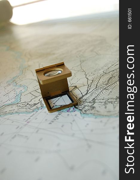 An old magnifer lens on a geographic map !. An old magnifer lens on a geographic map !
