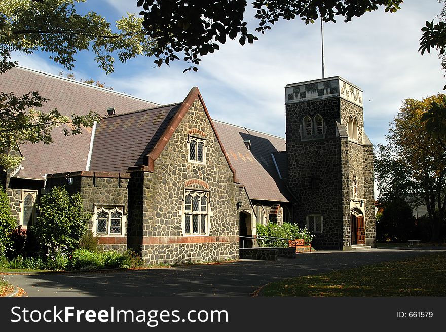 Classic Stone Church set in trees