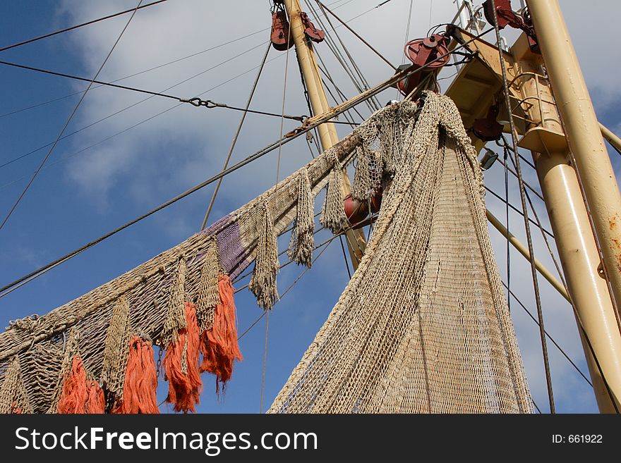 Nets on a fishboat in the harbor. Nets on a fishboat in the harbor