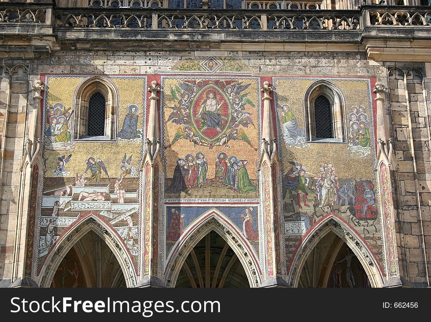 Mosaic of The Last Judgment on one side of St Vitus Cathedral, Prague Castle. Mosaic of The Last Judgment on one side of St Vitus Cathedral, Prague Castle