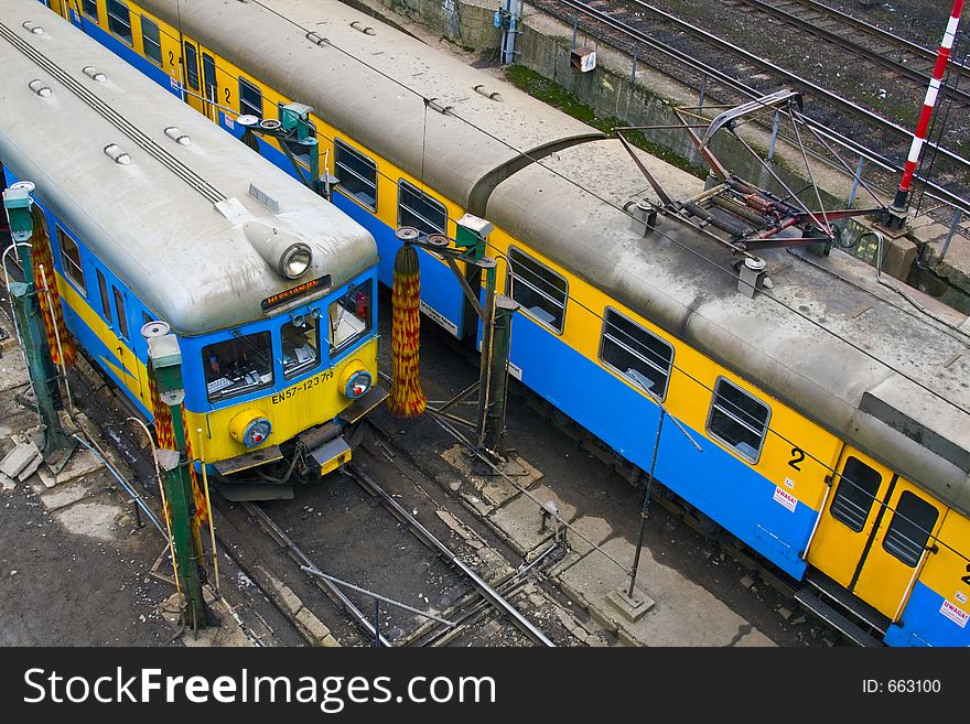 Trains at the railway station in Poland