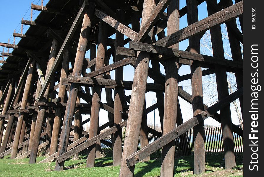 Wooden structure under railroad tracks
