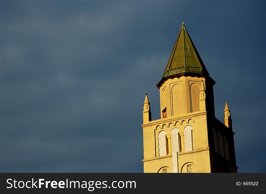 Church steeple black sky