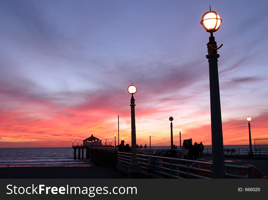 Southern California Pier at sunset. Southern California Pier at sunset