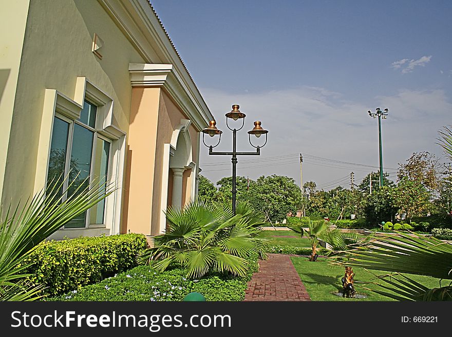 Exterior architecture and graden walkway