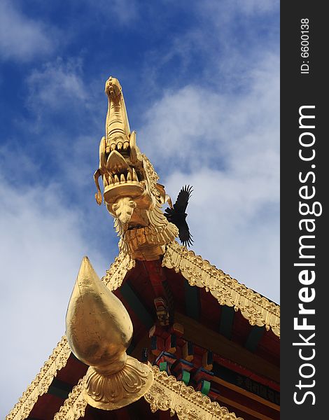 Roof of Songzanlin temple near Shangri-La, China.