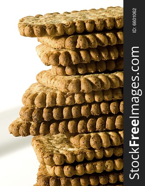 Crunchy corn biscuits forming a large tower