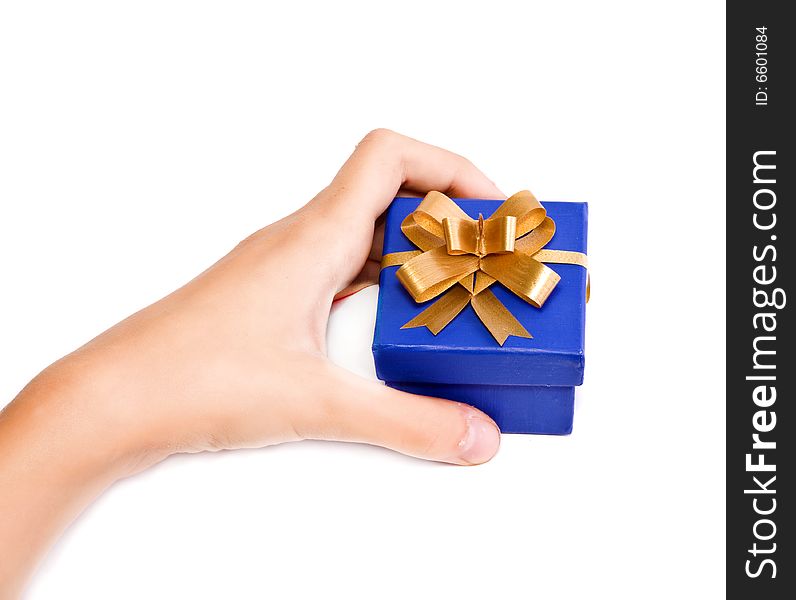 Blue gift over white background