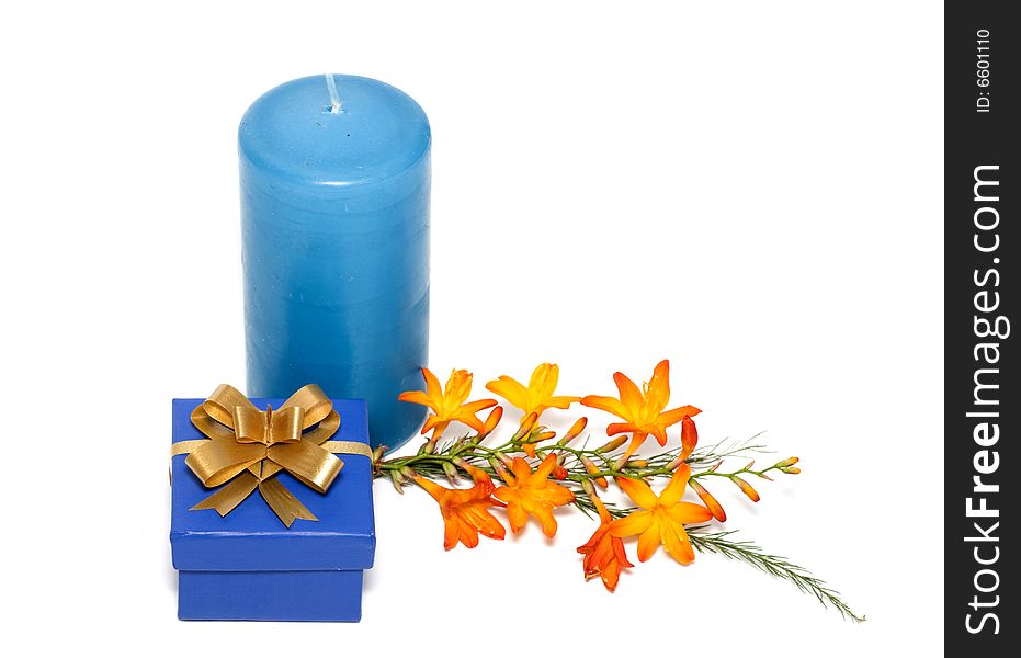 Blue gift over white background