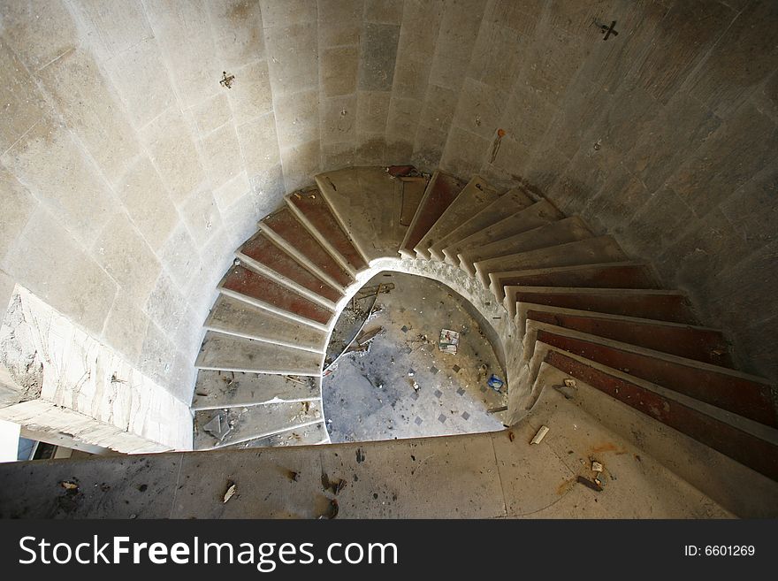 Spiral Staircase In An Abandoned Hotel