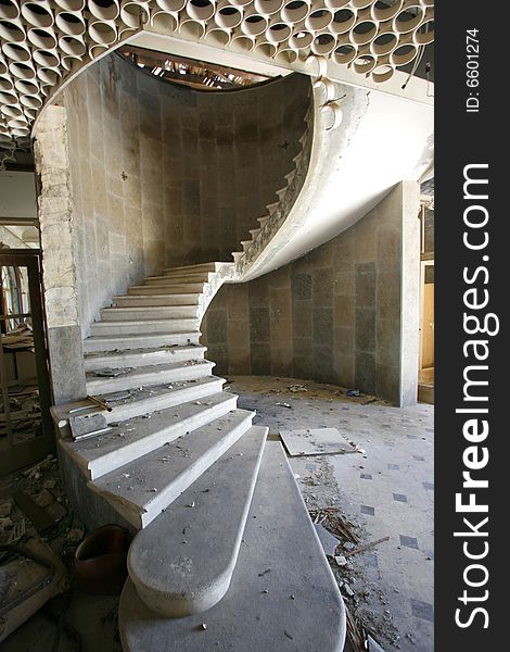 Spiral Staircase In An Abandoned Hotel