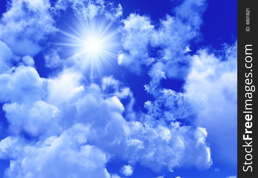 Blue sky with white clouds - digital artwork.