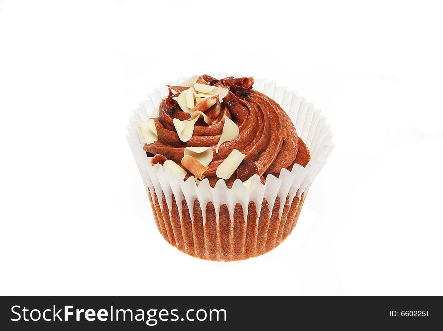 Chocolate cup cake isolated on a white background